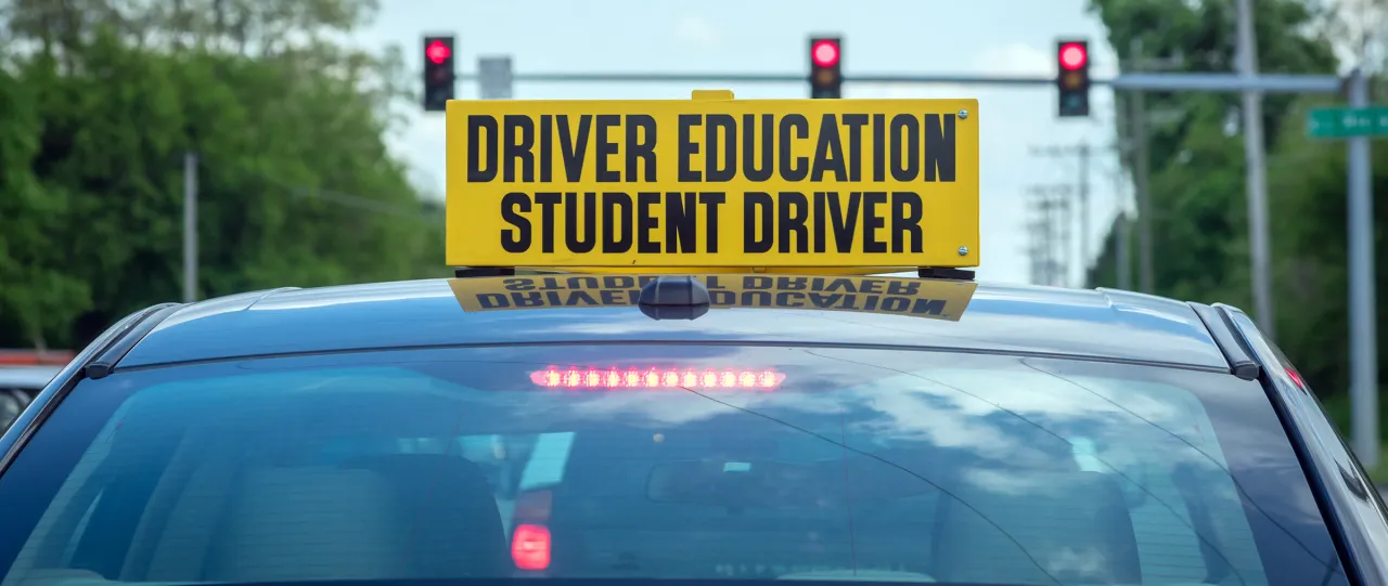 Student driver sign on top of car at stoplight 2022 11 11 07 21 18 utc